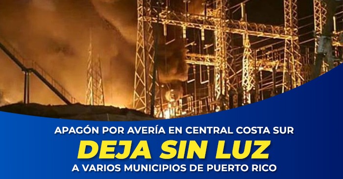 Apagón por avería en central Costa Sur deja sin luz a varios municipios